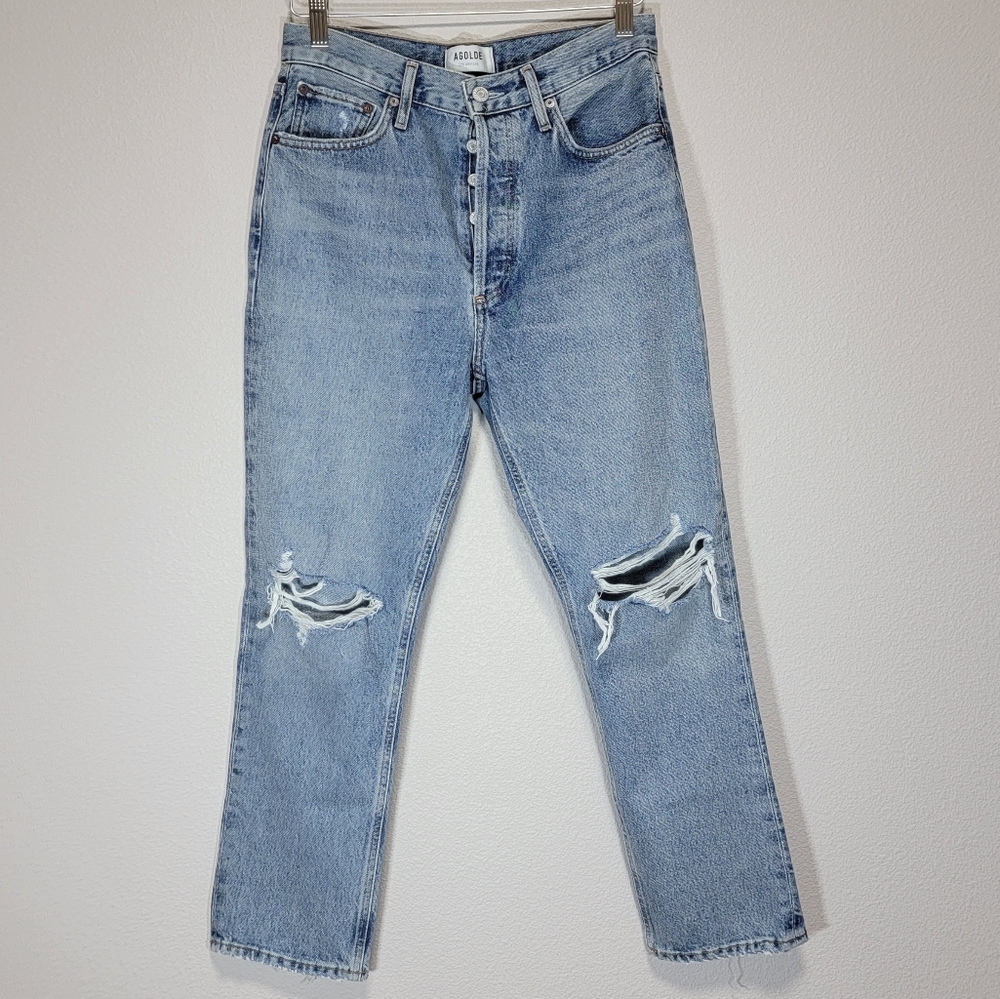 Agolde anthropologie Riley distressed light wash denim button fly jeans - Picture 2 of 9